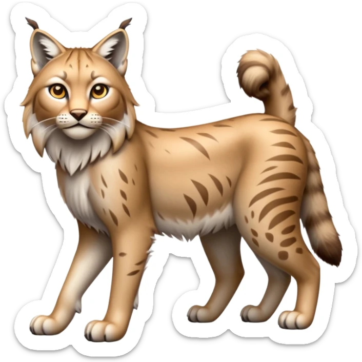 Cinematic-Lynx-Realistic-Full-Body-Standing on all fours-Emoji – head tilted dramatically, fur with faint spotting, long legs and large paws poised elegantly, simplified yet realistic focused features, highly detailed, glowing with an almost sarcastic glow. sticker