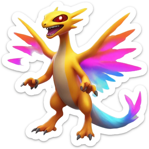 Colorful Neon Colors Vibrant Colors Flying Futuristic Fakémon-Pokémon-Creature Full Body sticker