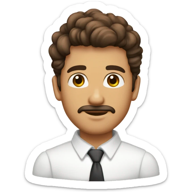 Hombre de 34 años con la cara ovalada,cabello corto,marron y ondulado, ojos verdes y achinados, nariz pequeña y labios finos sticker