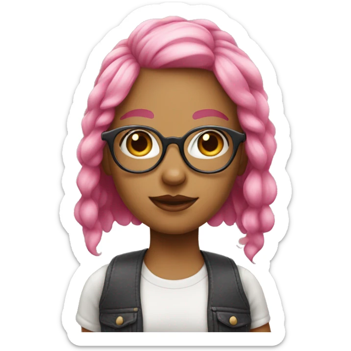 girl wearing big glasses with pink hair  sticker