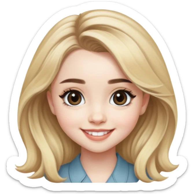 Sabrina Carpenter with blonde hair and big eyes, smiling sticker