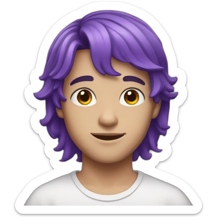 A young man with purple hair, purple eyes, and white skin. sticker