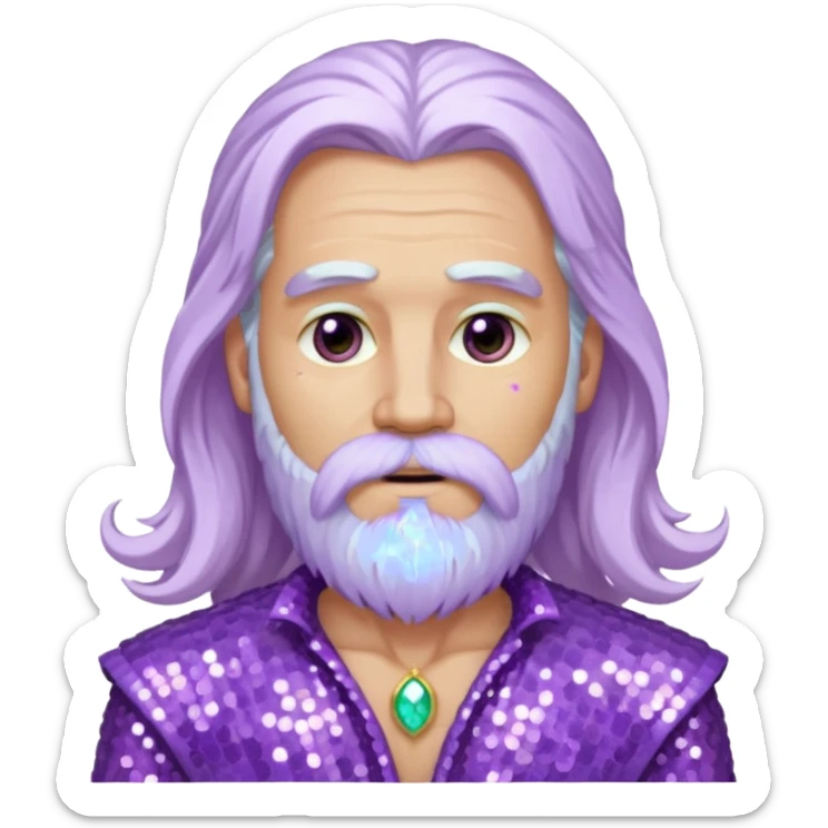 Jupiter, God of the Sea from Gods and Goddesses with long white hair and beard, lilac sequin outfit sticker
