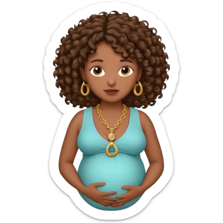 Very dark brown skin woman, pregnant with curly brown hair, head neck and abdomen only sticker