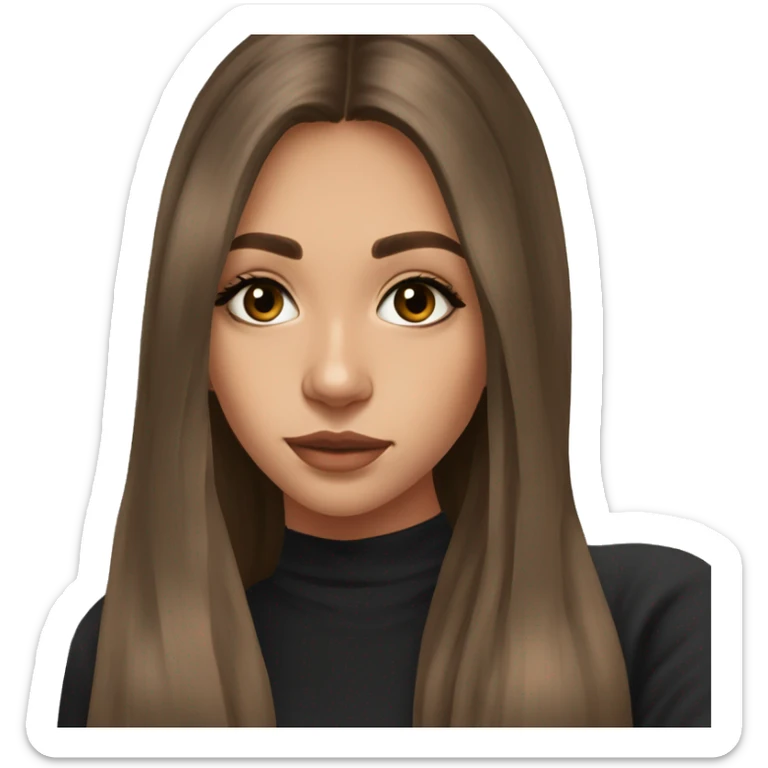 A 22 yo girl with brown long straight hair in black long sleeve is taking a picture in the mirror  sticker