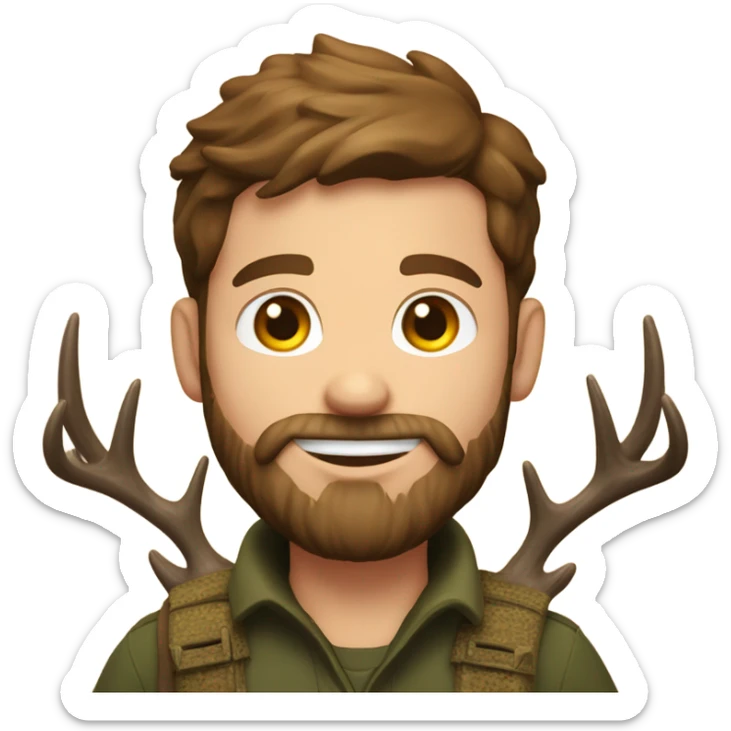 Hunting guy with beard and brown hair with deer and happy birthday sign behind him sticker