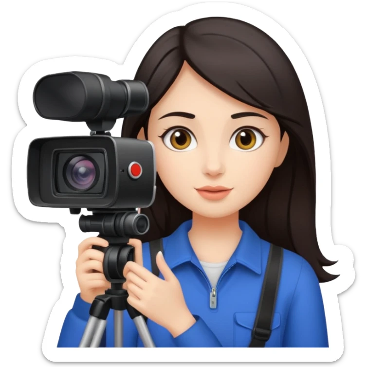 quiero crear una chica con una camara como si estuviese grabando vlog con el pelo oscuro  sticker