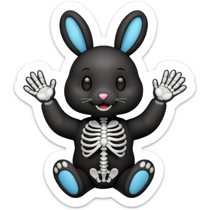 Emoji tête de peluche Lapin squelette noire qui fait bonjour de la main  sticker