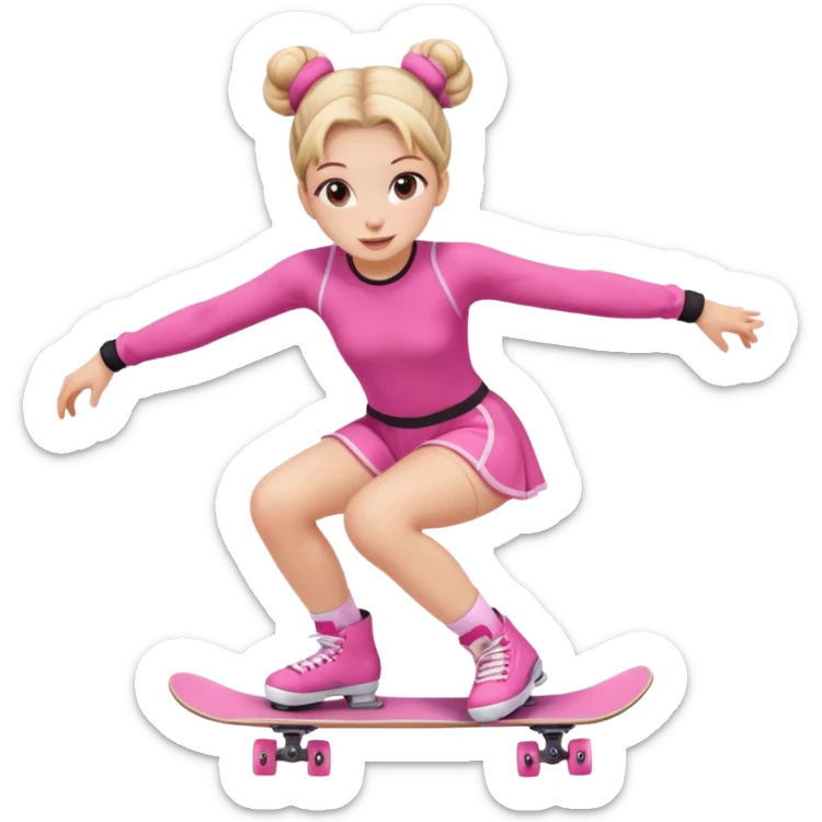 Cute skater girl with two buns and pink outfit, gliding with playful energy. sticker