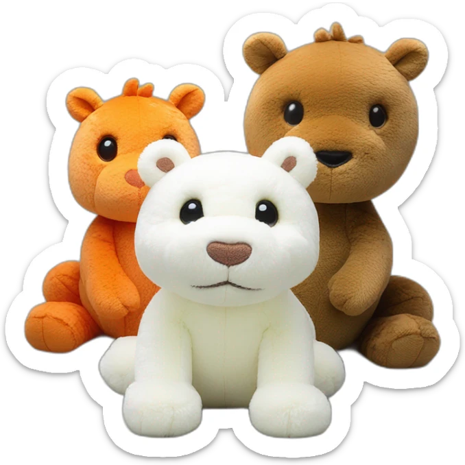 three jellycat dolls in a picture, white peluche dragon jellycat,hippopotamus jellycat, fox jellycat sticker