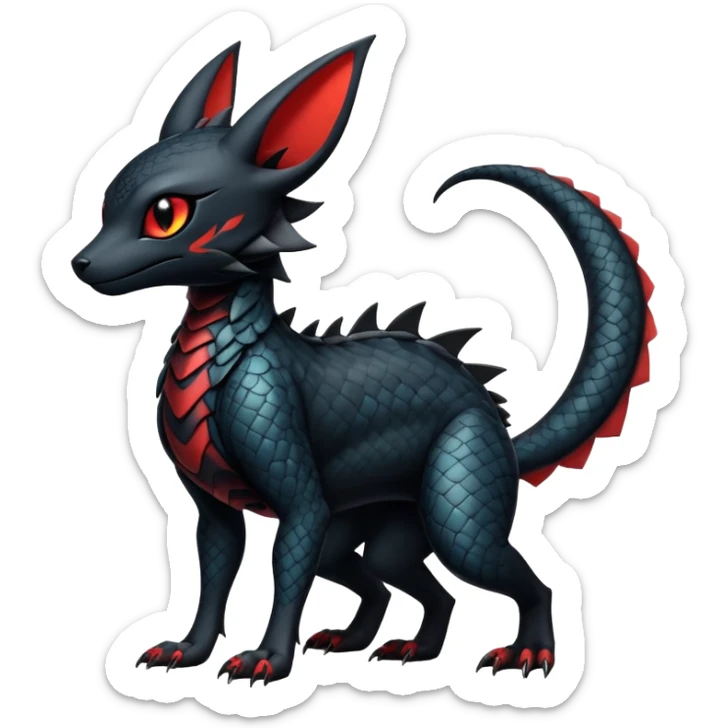 Sophisticated Modern Gothic Gloomy Futuristic Scaly Cyber-Salandit-Umbreon-Litten-Hybrid (Full body) sticker