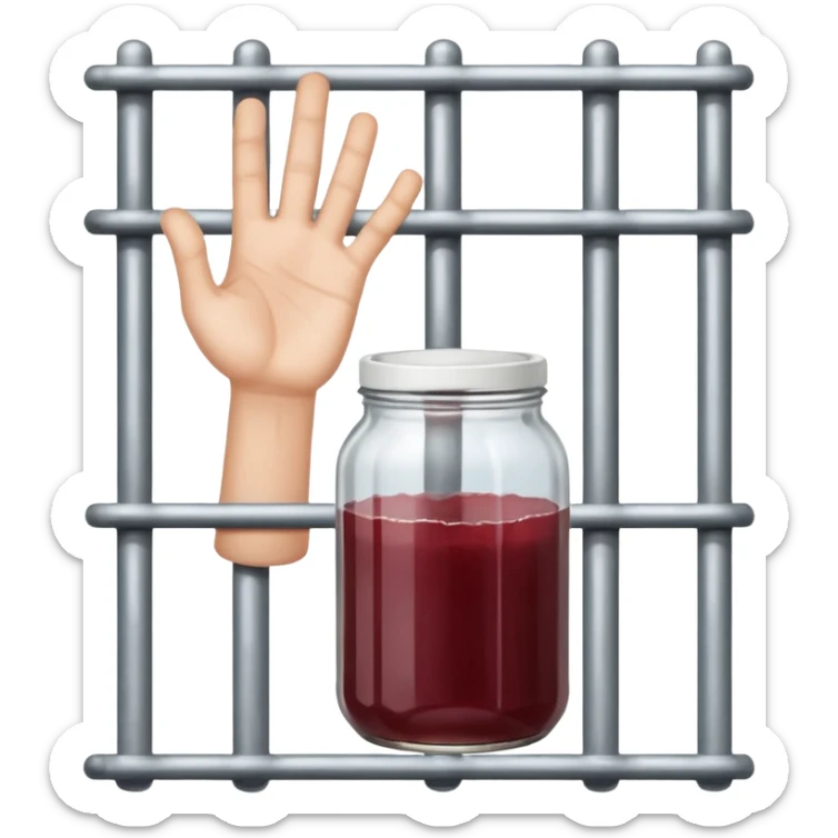 Una mano dimessa che esce da dietro a delle sbarre che porge un barattolo di marmellata  sticker