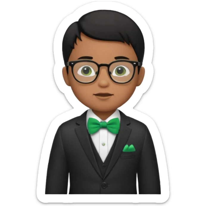 baby boy black hair in suit, with green bow, wearing glasses sticker