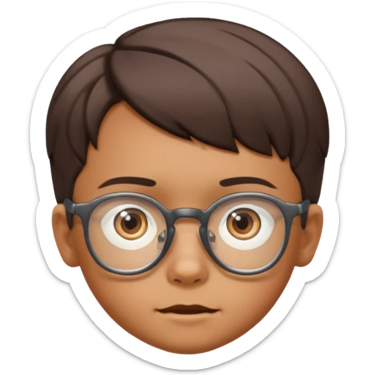 niño de 10 años, moreno, con gafas de ver y pelo corto, fondo claro sticker