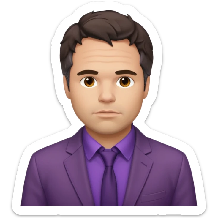 Mark Ruffalo with dark brown hair, purple shirt, beige suit jacket  sticker