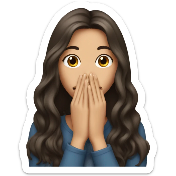 long hair Brunette girl with her Hands covering her mouth sticker