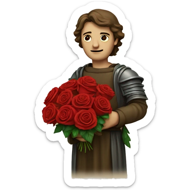 Petrarch holds a bouquet of red roses in his hand sticker