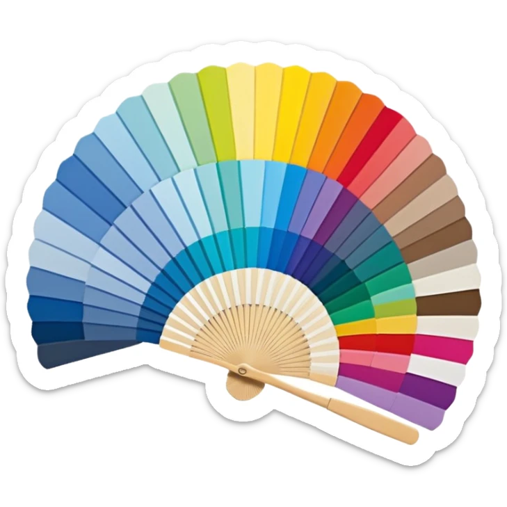 Pantone color swatch fan. The swatches should be fanned out, each with a different color. sticker