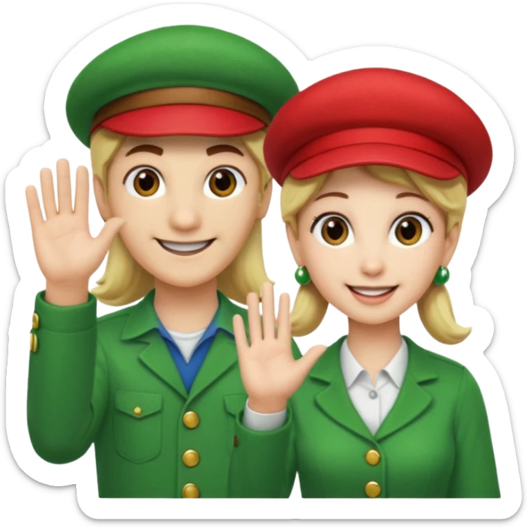 blonde female Luigi (with the Luigi green hat) and a normal brown hair male Mario with the red hat. They are friends! Maybe highfiving or just smiling sticker