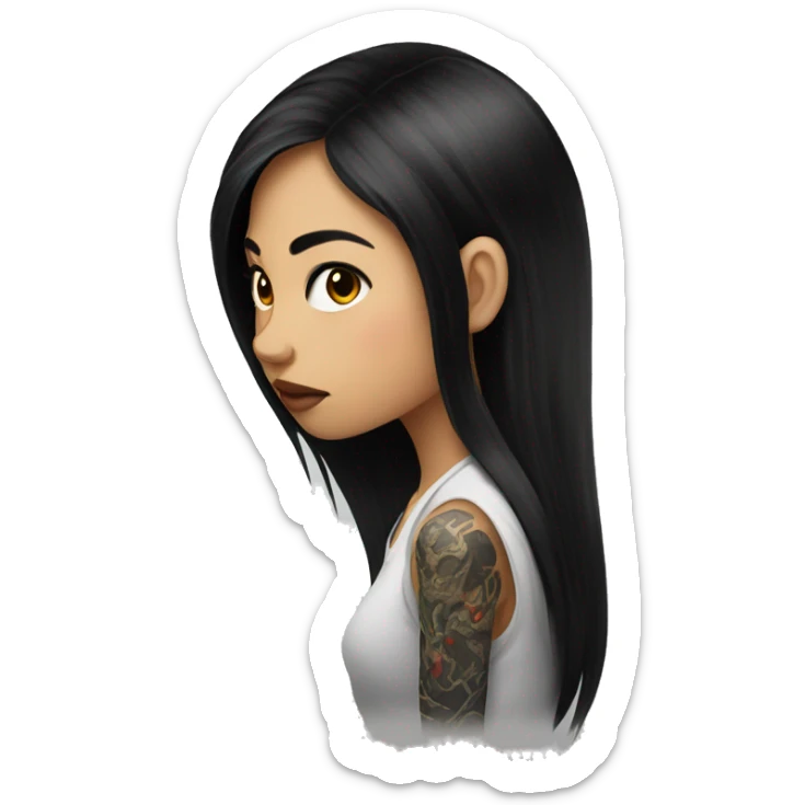 vietnam girl with a dragon tattoo in the right side of her head with black long hair sticker