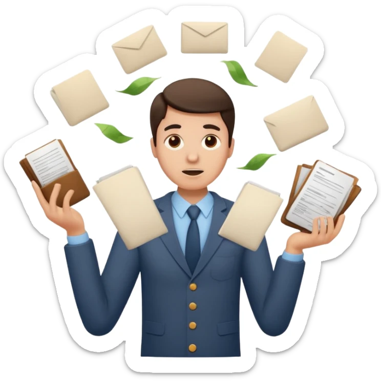 create an emoji of a person juggling lots of work loooking stressed out sticker