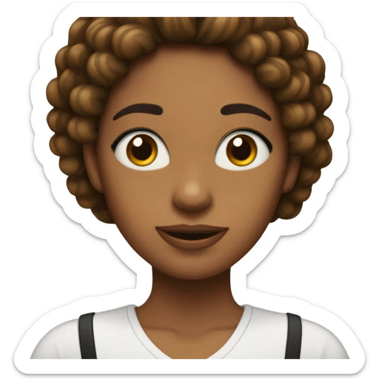 Chica blanca de pelo negro rizado por los hombros, ojos marrones sticker