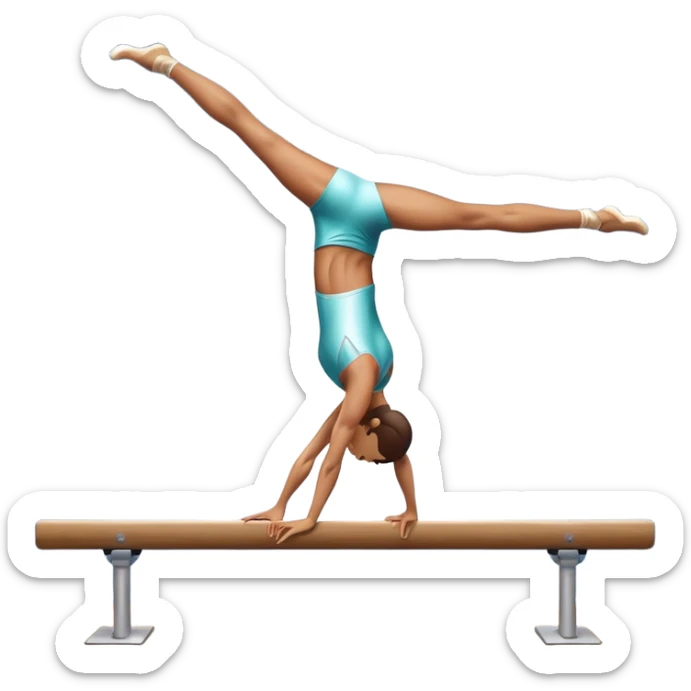 An artistic emoji of a professional sports acrobat performing a stunning balance pose on a narrow beam. The acrobat showcases perfect control, flexibility, and strength, executing an elegant handstand. The background features a bright gymnastics arena with spotlights. sticker