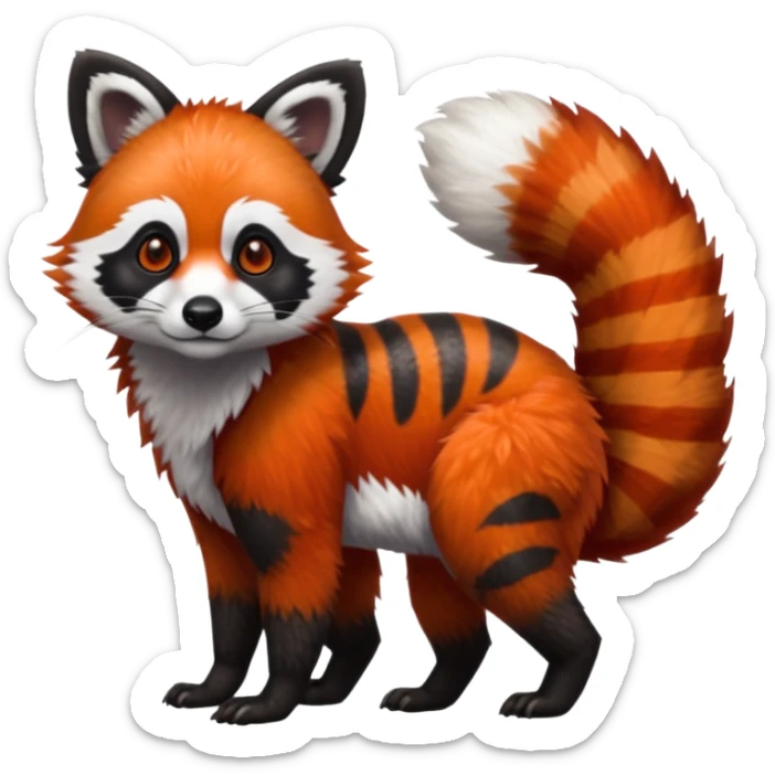 Realistic furry fuzzy scaly 4-legged quadrupedal Red-Panda-Lemur-Raccoon-Dog-Red-Fox-animal-fusion-hybrid, Full body sticker