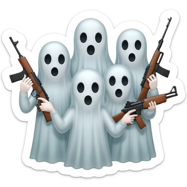 Fantasmas con un fusil y haciendo está señas con la mano 🤙 sticker