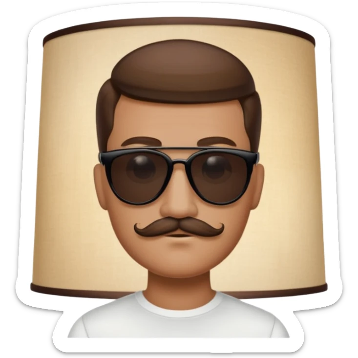head-only emoji of a man with brown hair slicked back hairstyle, lampshade mustache, black sunglasses, no neck or shoulders in frame sticker