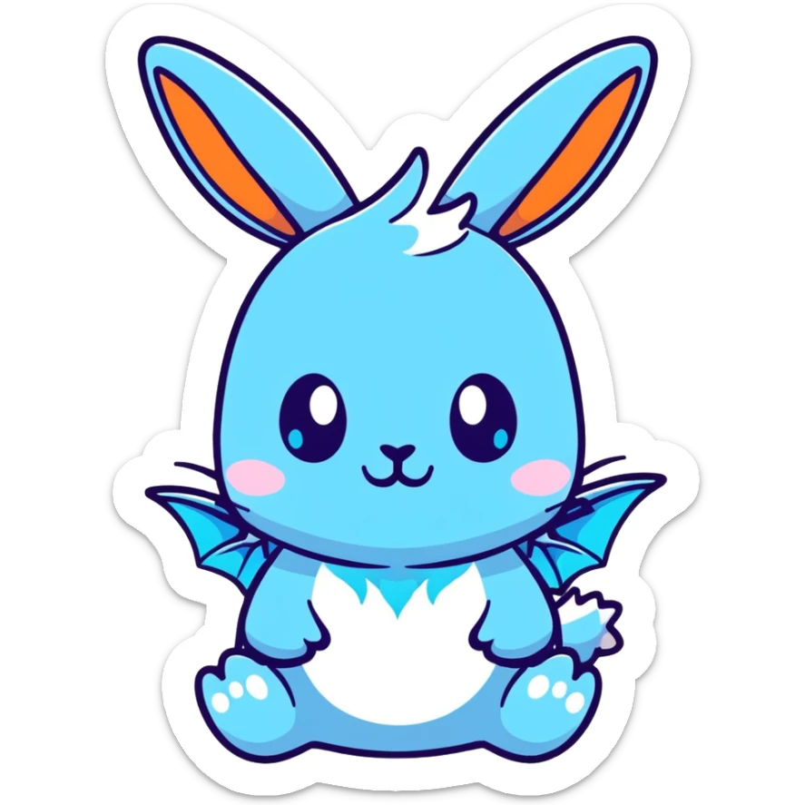 An adorable bunny ice dragon sticker with fluffy rabbit ears, icy blue scales, crystal wings, and cute dragon features sticker