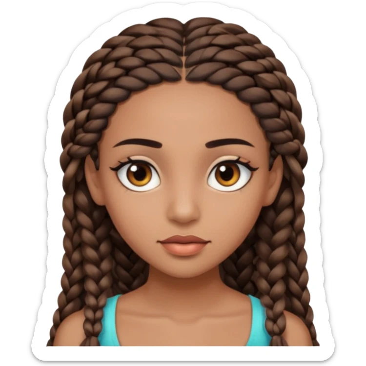 girl with thin braids long hair and brown eyes, brown skin, eyelashes, siren eyes sticker