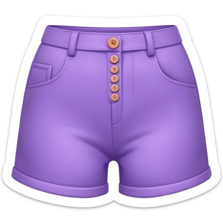 A 3D cartoon lavender-purple high-waist shorts with visible seams and buttons, soft shading, isolated plain background, Memoji-style. sticker