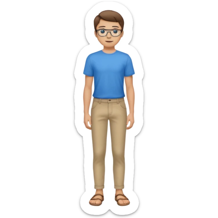 jeune homme l'air cool taille moyenne corpulence maigre cheveux chatain court yeux bleus lunettes photo de pieds en pantalon  sticker
