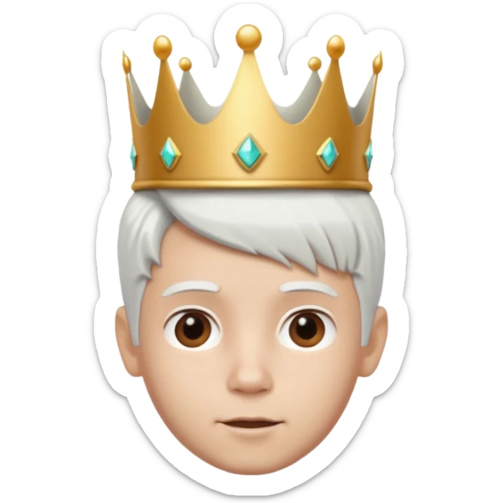 Royal latin Kid boy with wery fancy 3d crown head 3d style only face half rotate head white hair 3d face in rotate sticker