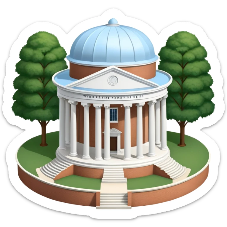 unc chapel hill old well, A detailed emoji of the UNC-Chapel Hill Old Well, featuring the iconic white neoclassical rotunda structure with eight Doric columns supporting a circular dome. The structure should be centered on a brick circular base with three steps leading up to it. Include the distinctive white balustrade around the top and the small cupola. The well should be surrounded by lush green grass and flowering dogwood trees (North Carolina's state flower) with white blossoms sticker