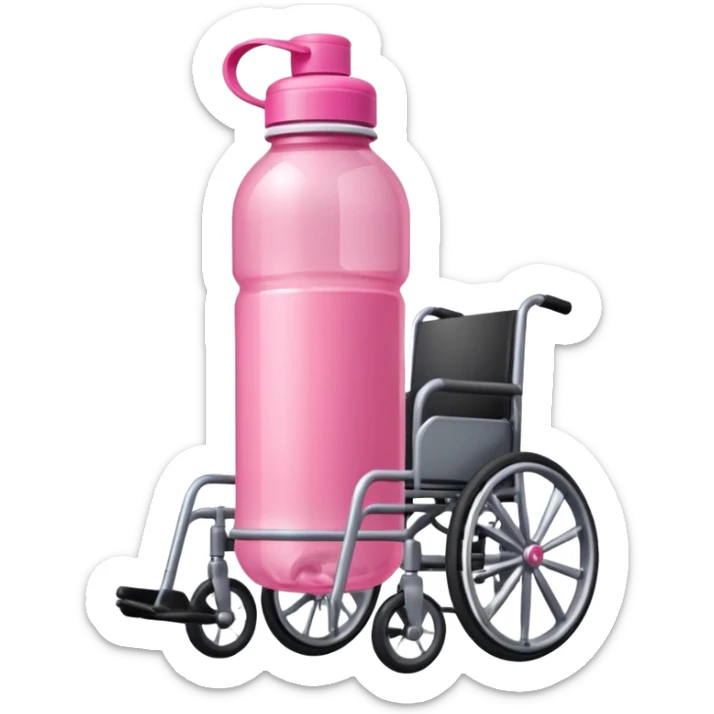 Pink water bottle sitting on a wheelchair with cars   sticker