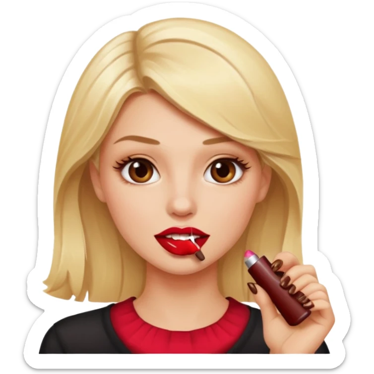 👁️🫦👁️💁🏼‍♀️ aguicheuse. elle se mord le coin de la lèvres. Elle est blonde. Ongles vernis marrons   sticker