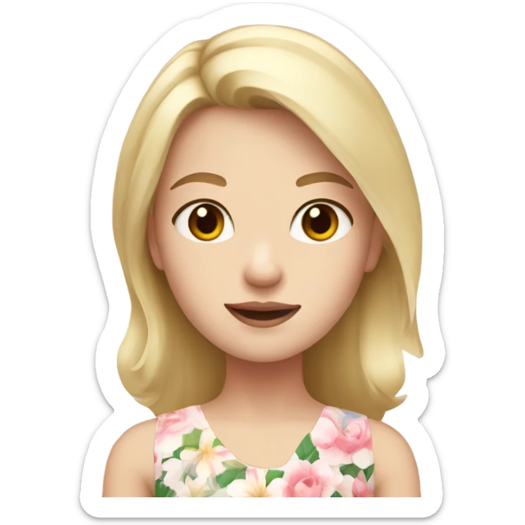 A blond girl with brown eyes and pale skin in a flower dress  sticker