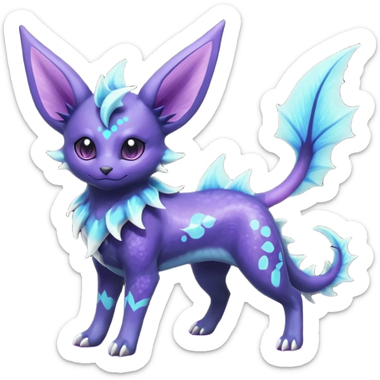 Rare realistic purple indigo violet nebulae shiny sparkly dark-neon glowing bioluminescent edgy badass epic pretty beautiful handsome gorgeous aesthetic colorful vibrant Vernid-Trico-Vaporeon-Espeon-species-Fakemon-creature by LiLaiRa, 4 legs, 1 tail, random markings, (full body) sticker