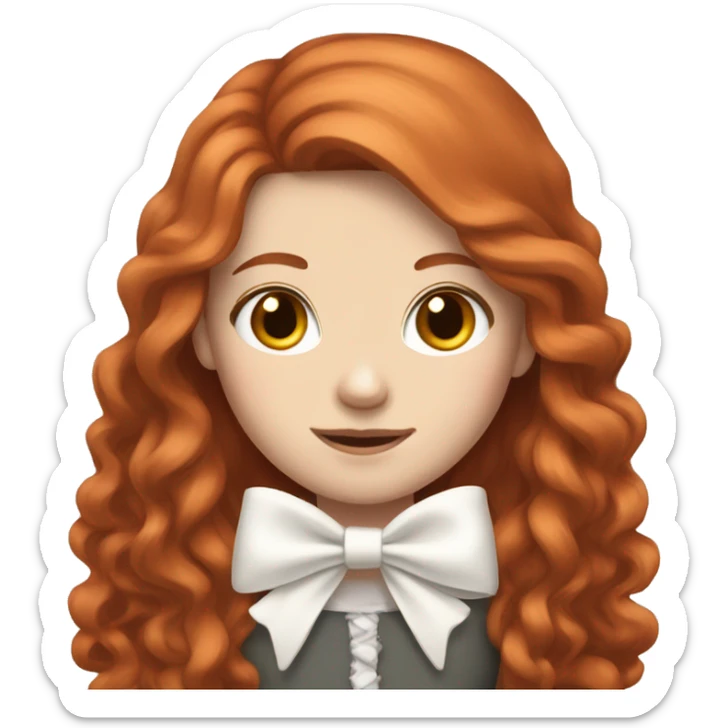 Red-haired girl with long hair and a white bow in hair with pale skin sticker