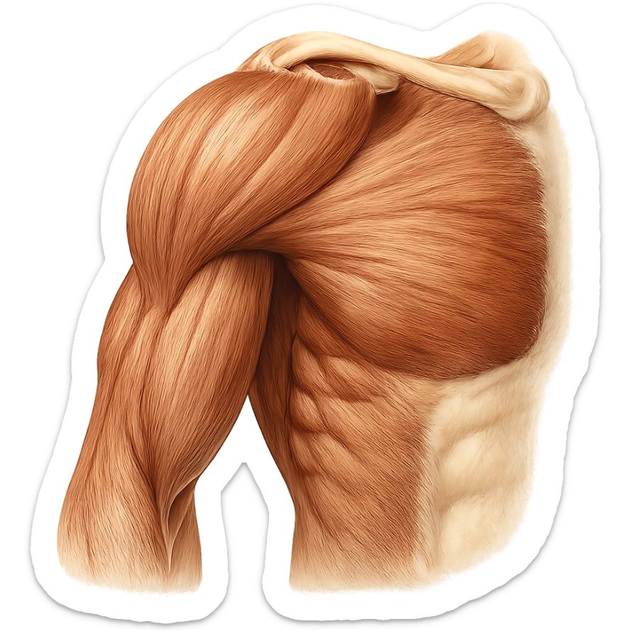 well muscled shoulder anatomy, anatomical details, hyper realistic style, natural colors, clean atmosphere, white background sticker