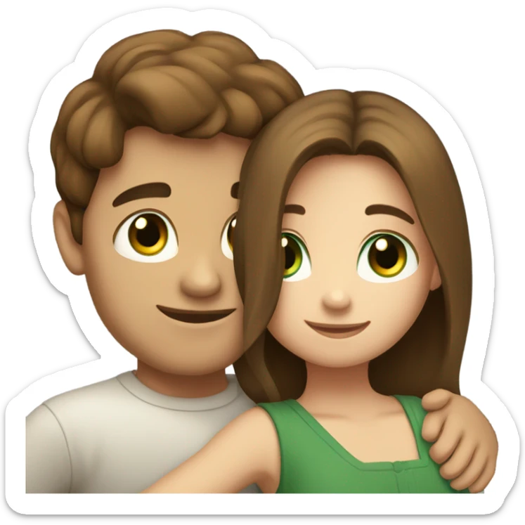 boy-brown-hair hug girl with brown-hair and green-eyes sticker