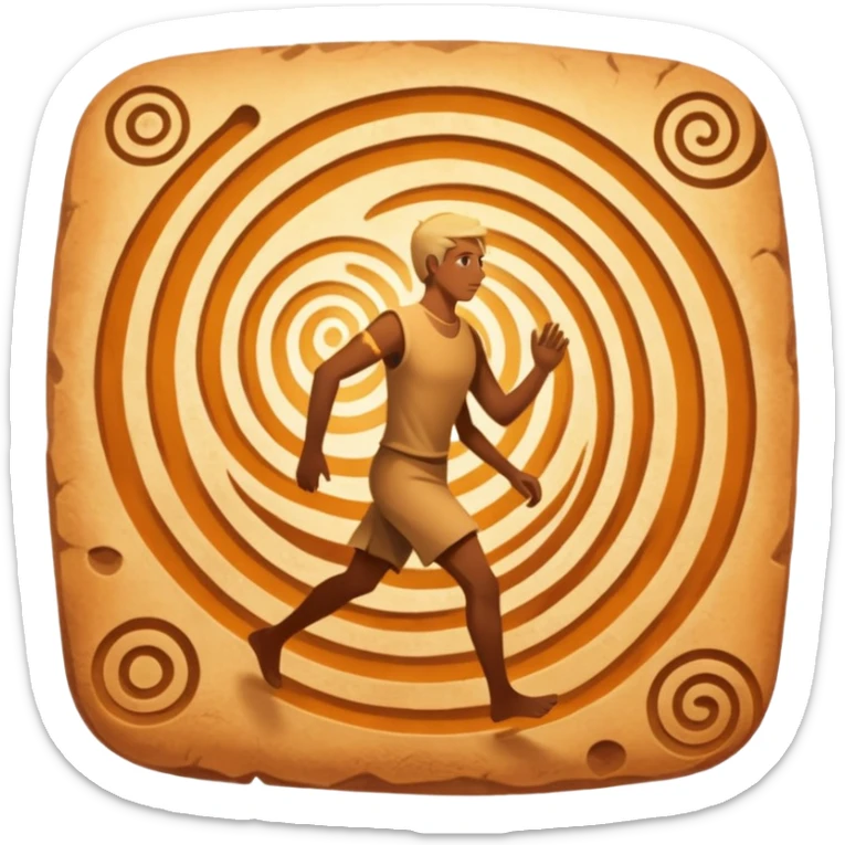 
una mezcla de sol + montaña + caminante estilo petroglifo con un espiral tipo energía ancestral sticker