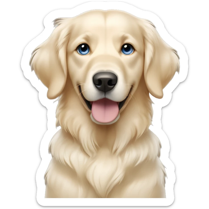Black haired tan girl with blue eyes with an English cream golden retriever sticker