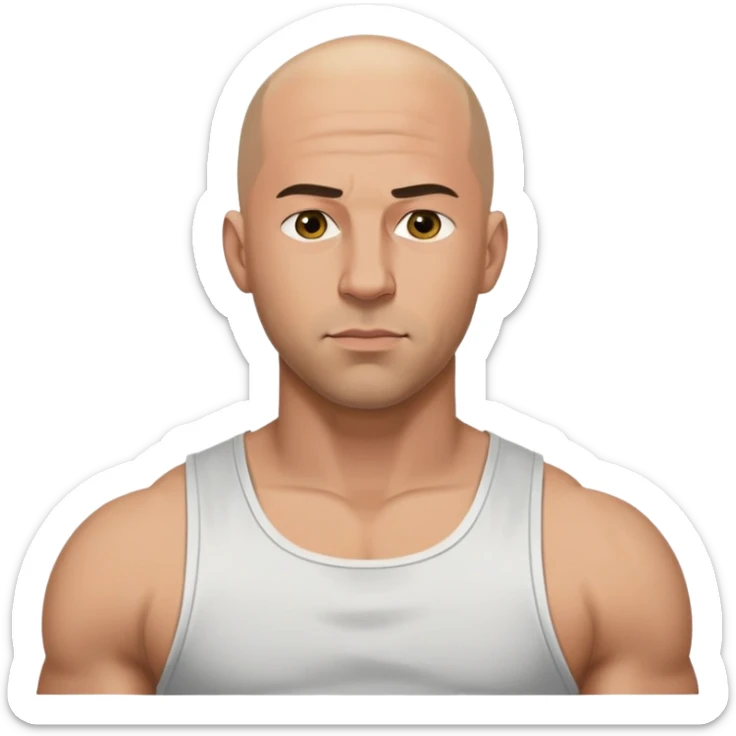 Dominic Toretto from Fast and Furious with bald head and muscle shirt sticker