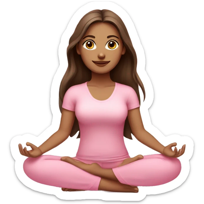 Brunette long hair and brown eyes yoga beautiful girl in light pink pink pink clothes sitting on a yoga mat sticker