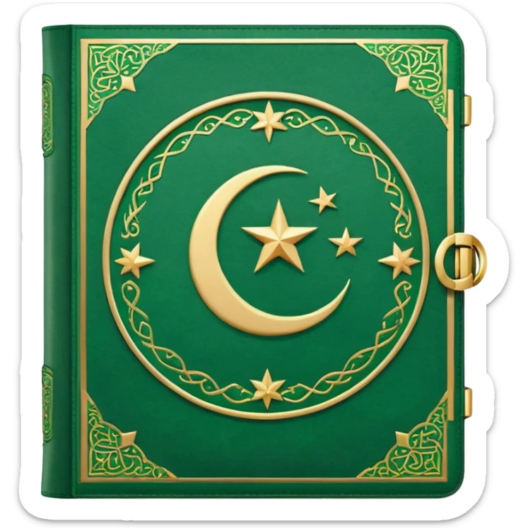 Closed Quran with the Islamic Symbol on it (moon and star) green sticker