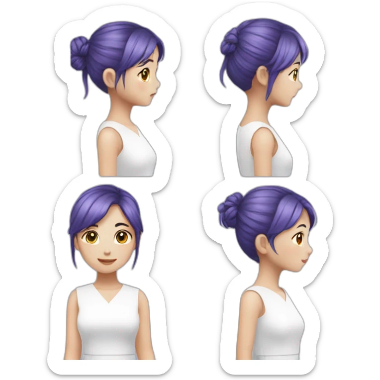 Blue purple hair white dress, Asian girl sticker