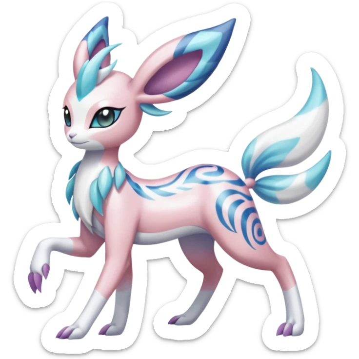 Shiny iridescent white albino Meloetta-Sylveon-Dialga-Suicune-Palkia-fusion-animal-hybrid-creature, full body  sticker